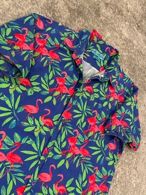 Joe Marlin Flamingo Hawaiian Shirt Men’s M Blue Pink Floral Print Comfortable - Image 1 of 4
