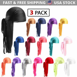 Pack de 3 casquettes ondulées unisexes satinées soyeuses durag doo rag motard tête lisse enveloppe