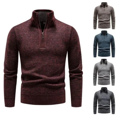 Herren High Neck Pullover Bluse Winter Warm Pullover Langarm Casual Sweater Top - Bild 1 von 4