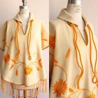 Vintage 1960s Poncho, Yellow Felted Wool Embroidered Cape or Shawl, Sunflowers