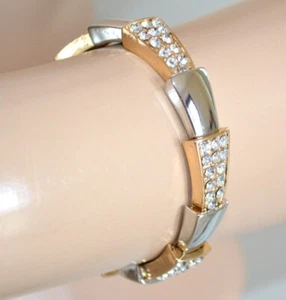 Bracciale donna argento oro rosa strass rigido elastico molla estensibile U1120 - Foto 1 di 2