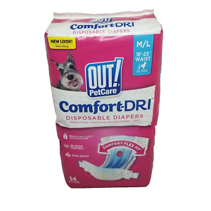 OUT!PetCare-Disposable Diapers M/L 18”-25” Waist-25-75 Lbs-Edge Guard 14 Diaper