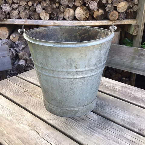 Old Vintage 11” Tall Galvanised Metal Bucket Pail Planter Non Watertight Cover