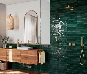 75x300 viktorianische grüne Metrofliese gewellte Oberfläche Glanz Küche Bad Wandfliese - Bild 1 von 2