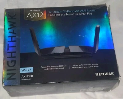 NETGEAR RAX200 NIGHTHAWK AX12 12-STREAM AX11000 TRI-BAND WIFI 6 ROUTER WITH BOX - Image 1 of 4