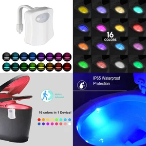 US 3 Pack Motion Sensor Activated LED 16 Colors Changing Toilet Night Light - Picture 1 of 30