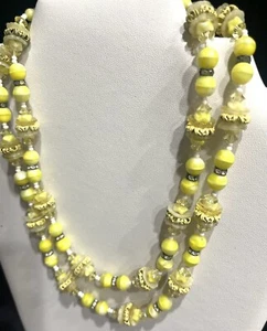 Vintage 17 Zoll Vendome Halskette Ohrringe Set gelbe Perlen Kristall Doppelstrang - Bild 1 von 20