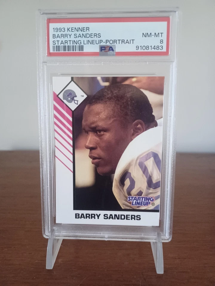 1993 Kenner Starting Lineup Barry Sanders Portrait Card Graded PSA 8 NM-MT - Image 1 of 2