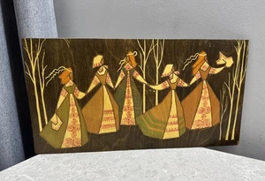 Vintage USSR Mid-century Carved  and Painted Wall Wooden Picture “ Folk Dance” - Picture 1 of 8