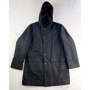 Ralph Lauren Over Rain Pea Coat Mens 42R Insulated Hooded Zip Snap Black - Picture 1 of 10