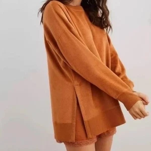 Felpa donna Aerie accogliente girocollo oversize fuzzy marrone arancione XXL - Foto 1 di 7