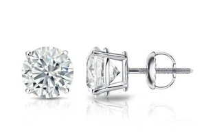 IGI F/VS 2 Ct Round Lab Created Grown Diamond Earrings Real 14K White Gold Screw - Picture 1 of 1