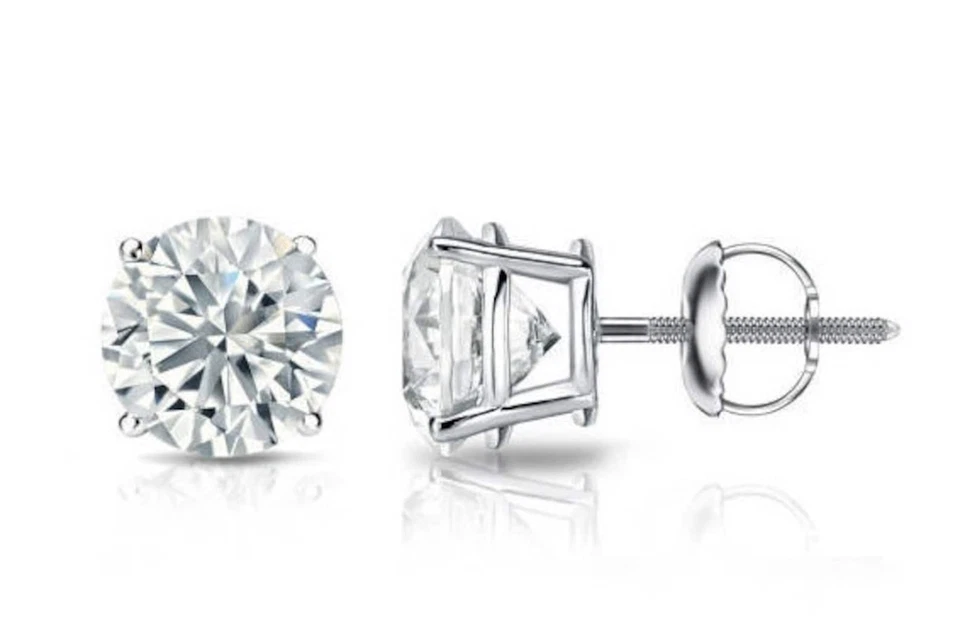 IGI F/VS 2 Ct Round Lab Created Grown Diamond Earrings Real 14K White Gold Screw - Image 1 of 1
