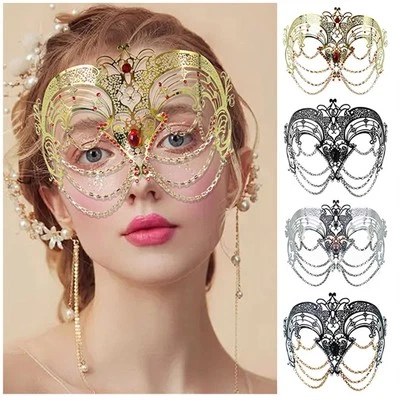 Rhinestone Metal Mask Decorative Venetian Metal Masquerade Mask for Party Props - Image 1 of 4