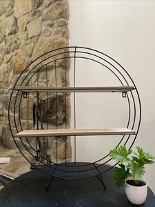 Wire Wall Shelf Black With 2 Wood Shelves 22 In H X 19.5 In W New - Picture 1 of 3
