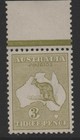 Australia 3d Olive Kangaroo & Map - 3rd Wmk Stamp is MNH, VLM in Selvege - SG 37