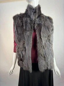 Adrienne Landau Real Rabbit Fur Vest L Dyed Gray Fur Lining Polyester Made In Ch - Picture 1 of 24