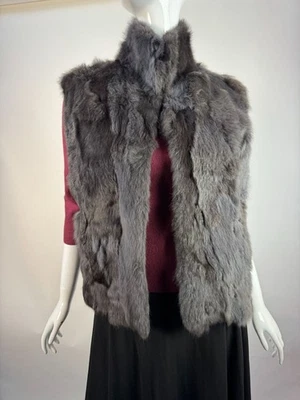 Adrienne Landau Real Rabbit Fur Vest L Dyed Gray Fur Lining Polyester Made In Ch - Image 1 of 4