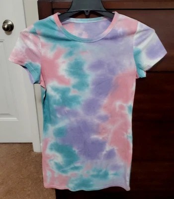 Women's/Juniors Tie Dye Casual Mini T-Shirt Dress-Bodycon fitted Style-Size L - Imagem 1 de 4