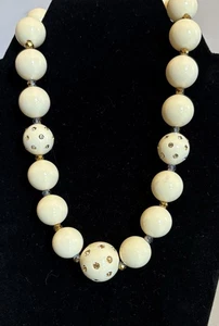 collana vintage panna lucite plastica topazio strass grossa palline perline 19" - Foto 1 di 9