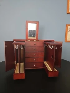 Croft Carretilla Madera 4 Cajones Lados Extraíbles para Collares Espejo Anillo Joyero - Imagen 1 de 19