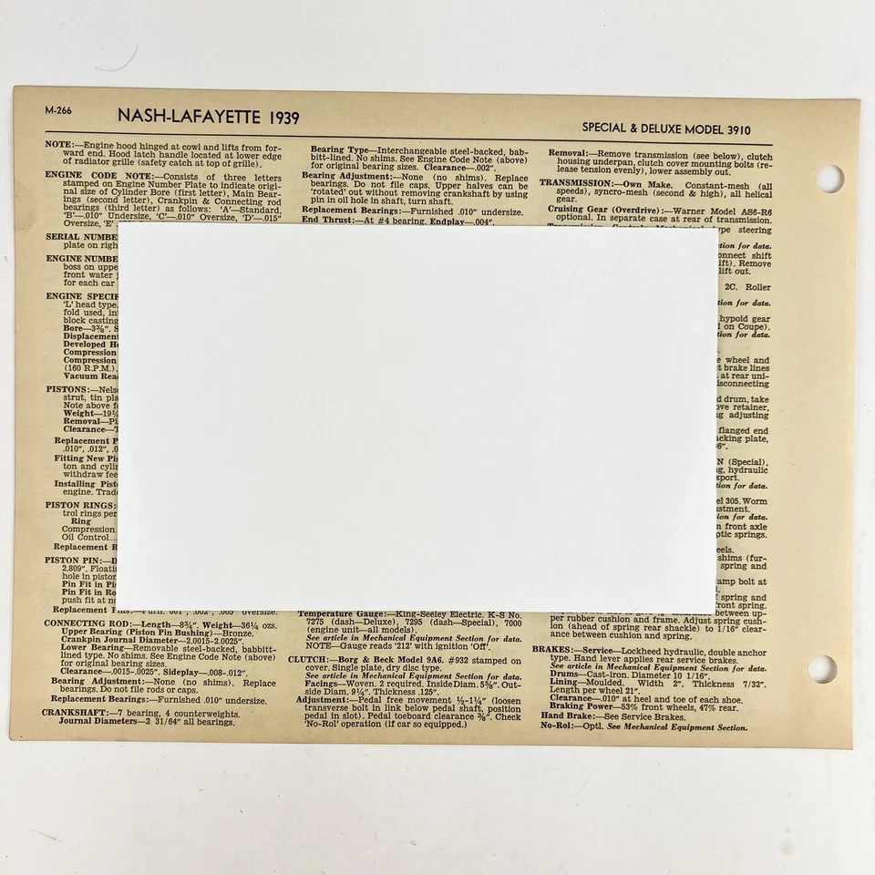 Antigo Original 1939 Nash-Lafayette Special Deluxe 3910 Manual de Manchas Mecânicas - Imagem 1 de 1