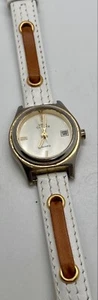 BOCA CLASSICS Ladies Watch New Battery & White Leather W/Brown SPEIDEL Band Date - Picture 1 of 8