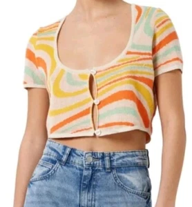 Noisy May Alana Knit Crop Cardigan Eggno/ Multi Large New - Picture 1 of 5