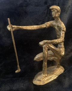 Vintage Bronze Golfer Statue Brutalist Figurine...Mid Century Modern Art Golfing - Picture 1 of 4