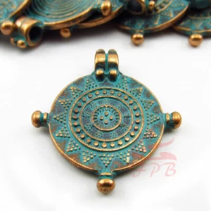 Mariner's Compass Charms - 2/5/10 Antiqued Copper Turquoise 27mm Pendants CC5862 - Picture 1 of 2