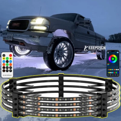 4 peças 17,5"" RGB luzes de anel de roda LED Bluetooth APP para GMC Sierra 1500 2500 - Imagem 1 de 4