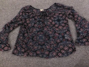 Lily White Womens Blouse Medium Black pullover floral - Picture 1 of 12
