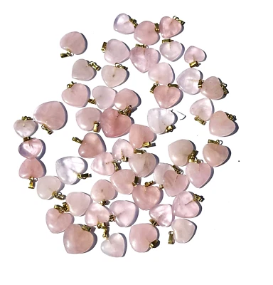 Wholesale Lot 50 Handmade Pink Quartz Hearts Stones Pendants length 14 to 18 mm - Image 1 of 2