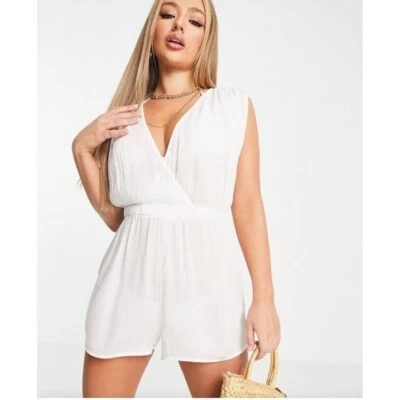 Mameluco de playa blanco con arrugas recogidas ASOS DESIGN Foto 1 de 4