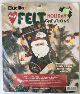 Bucilla "Santa Face" 18" Heart Felt Christmas Stocking Button Kit 83609 NEW - Picture 1 of 4