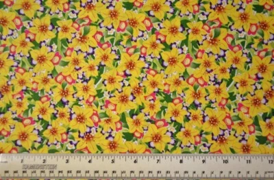 Tropical Flowers floral blossoms red yellow By the 1/4 yard 100% cotton fabric - Image 1 of 2