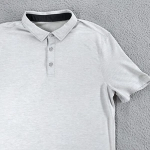 Lululemon Polo Shirt Mens Small Gray Striped Performance Athletic Athleisure - Picture 1 of 23