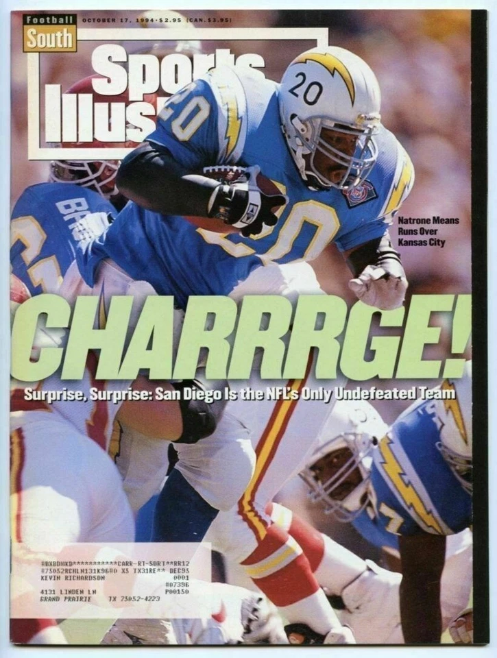 October 17, 1994 Natrone Means San Diego Chargers Sports Illustrated - Image 1 of 1