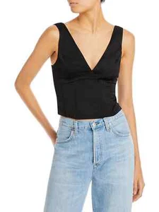 Aqua Women'S Black Sleeveless V-Neck Satin Cropped  Top Size XL  NWT $58 - Picture 1 of 6
