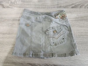 J Lo Girl's Denim Jean Skirt Green SZ 7 Jennifer Lopez 22 x 12 Floral Embroidery - Picture 1 of 10