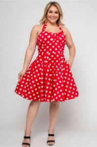 Vestido halter rojo con lunares para mujer talla grande 2X de inspiración retro rockabilly pin up - Imagen 1 de 3