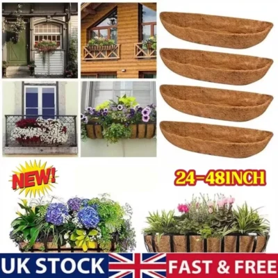 24-48'' Trough Coco Liner Planting Flower Wall Hanging Basket Planter Window Box - Image 1 of 4