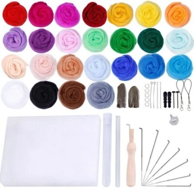 25 Colors Felt Yarn Roving Set Needle Felting Starter Kit Foam Mat DIY Tools - Image 1 of 4