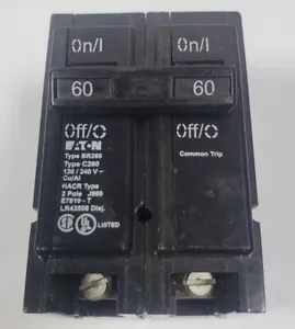 Interruptor circuito estándar de viaje de doble polo Eaton BR 260 60 amperios BR260 - Imagen 1 de 6