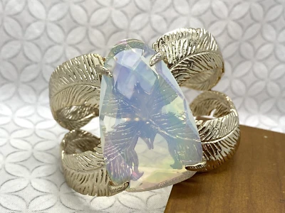Kendra Scott Celeste Leaf Feather Cuff Bracelet Iridescent Opalite Gold Custom - Image 1 of 4