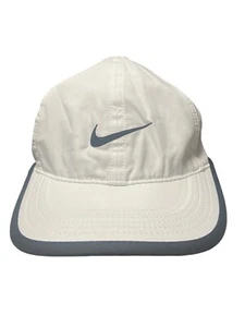 Vintage Nike 6 Panel Running Hat Strap back Swoosh Cap White Dri Fit - Picture 1 of 8
