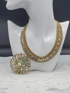 Huge Juliana Brooch & Collar Style AB Rhinestone Crystal Necklace Set 1950s - Imagen 1 de 13
