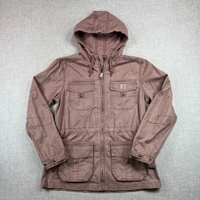 Carhartt El Paso Field Utility Jacket Women's Small 4/6 Mauve Pink Hooded Zip - Image 1 of 4