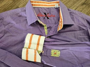 Camisa de manga larga Robert Graham X para hombre con botones talla L púrpura naranja  - Imagen 1 de 7