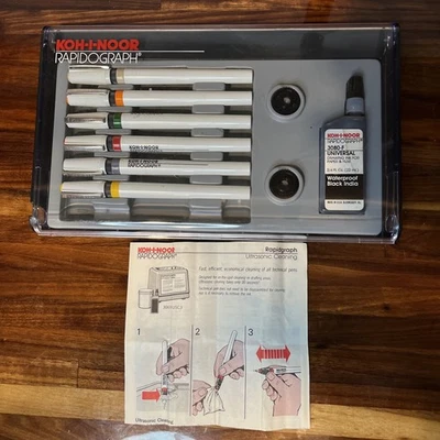 VTG KOH-I-NOOR KOHINOOR Rapidograph Technical Pens Set of *6* Pens Untested - Image 1 of 4